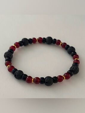 Carnelian agate Red and Black lava stone Beaded Bracelet